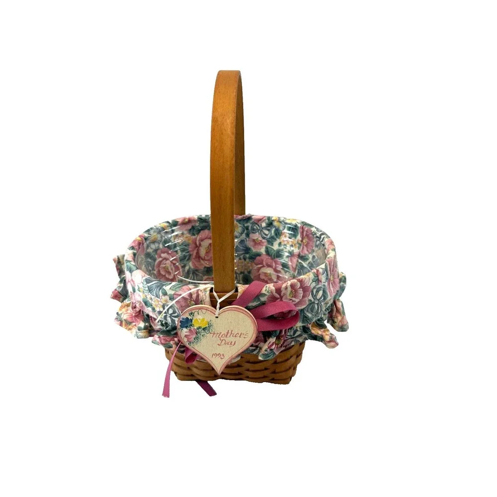 1993 Longaberger Mother's Day Basket w/Floral Liner & Protector 8.5L x 8W x 6H